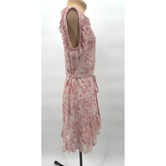 AllSaints Floral Ruffle Mini Dress Sleeveless Wrap Pink Small - Picture 12 of 13